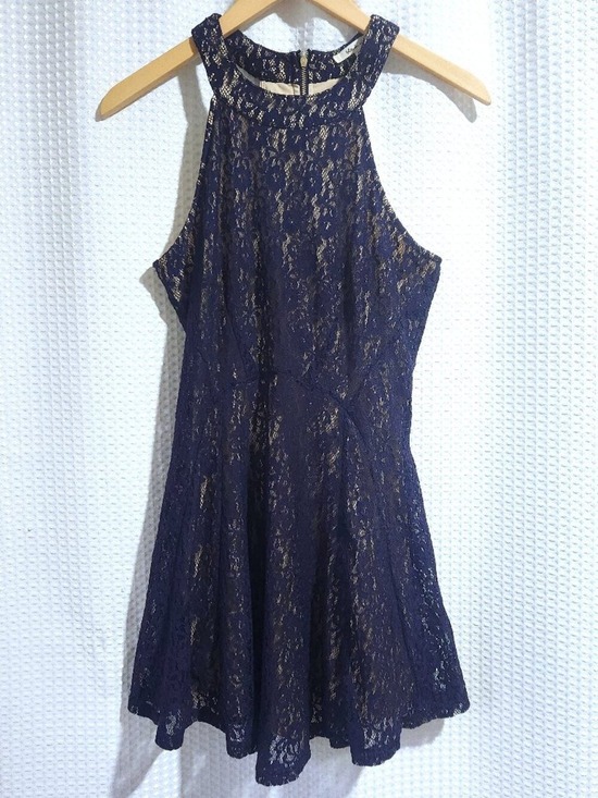 bleuh ciel Dresses & Skirts - Navy Lace Fit & Flare Dress – Beige Lining – Party / Wedding Guest – Women’s Med